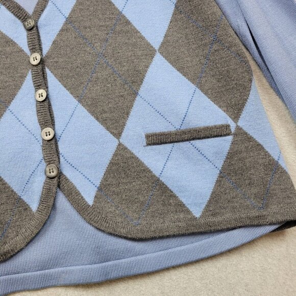 Vintage Talbots Womens Large Sweater Cardigan Argyle Silk Blend Preppy Blue Gray - Picture 4 of 10